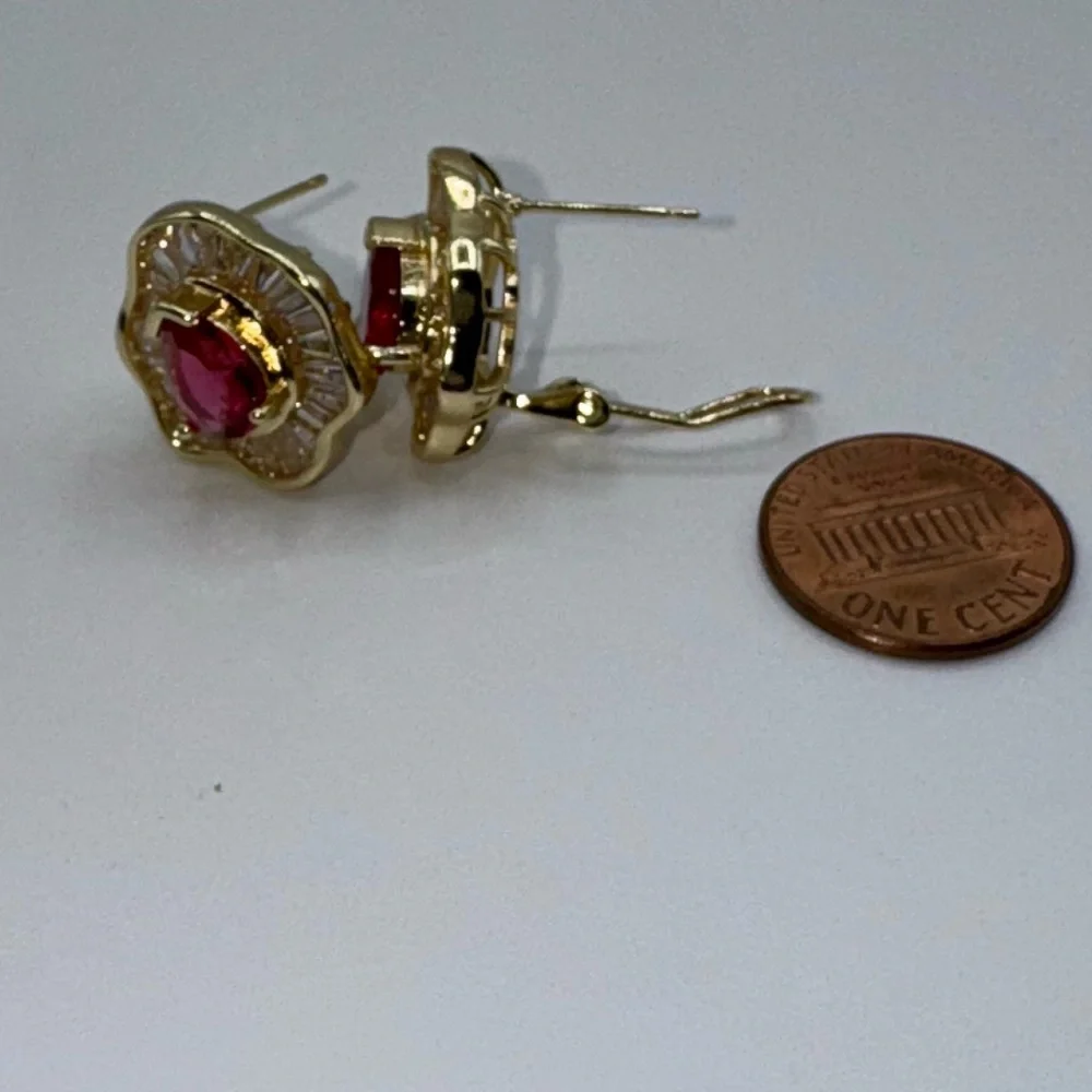 14k Pear Cut Ruby Earrings - Picture 13 of 15